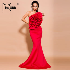 Missord 2020 Women Summer Sexy Off Shoulder Flower Bodycon Dresses Female Solid Color Elegant Maxi Dress FT19608