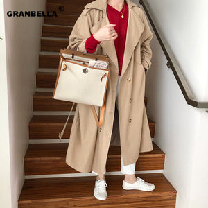 Women's Double-Breasted Cotton Trench Coat With Belt Classical Lapel Collar Loose Long Windbreaker Female Spring Chic Outerwear