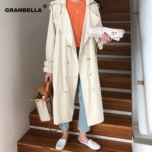 Women's Double-Breasted Cotton Trench Coat With Belt Classical Lapel Collar Loose Long Windbreaker Female Spring Chic Outerwear