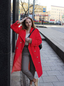 Women's Double-Breasted Cotton Trench Coat With Belt Classical Lapel Collar Loose Long Windbreaker Female Spring Chic Outerwear