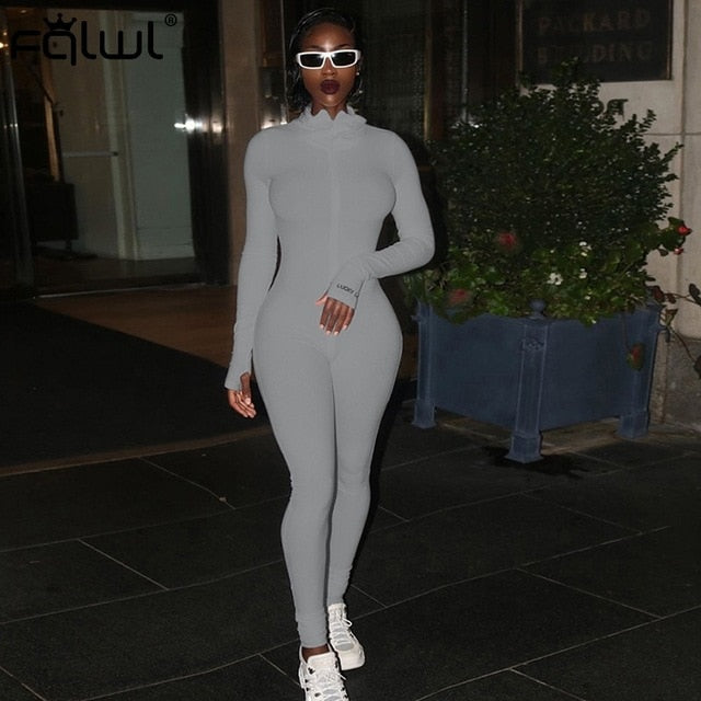 FQLWL Streetwear White Black Knitted Sexy Bodycon Jumpsuit Women Overalls 2019 Long Sleeve Skinny Rompers Womens Jumpsuit Female