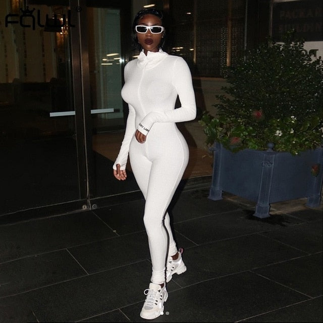 FQLWL Streetwear White Black Knitted Sexy Bodycon Jumpsuit Women Overalls 2019 Long Sleeve Skinny Rompers Womens Jumpsuit Female