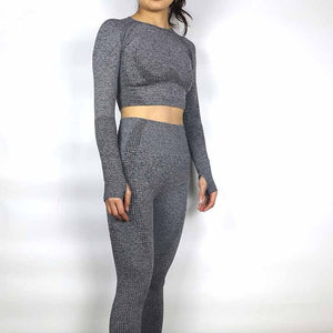 Women Vital Seamless Yoga Set Gym Clothing Fitness Leggings+Cropped Shirts Sport Suit Women Long Sleeve Tracksuit Active Wear